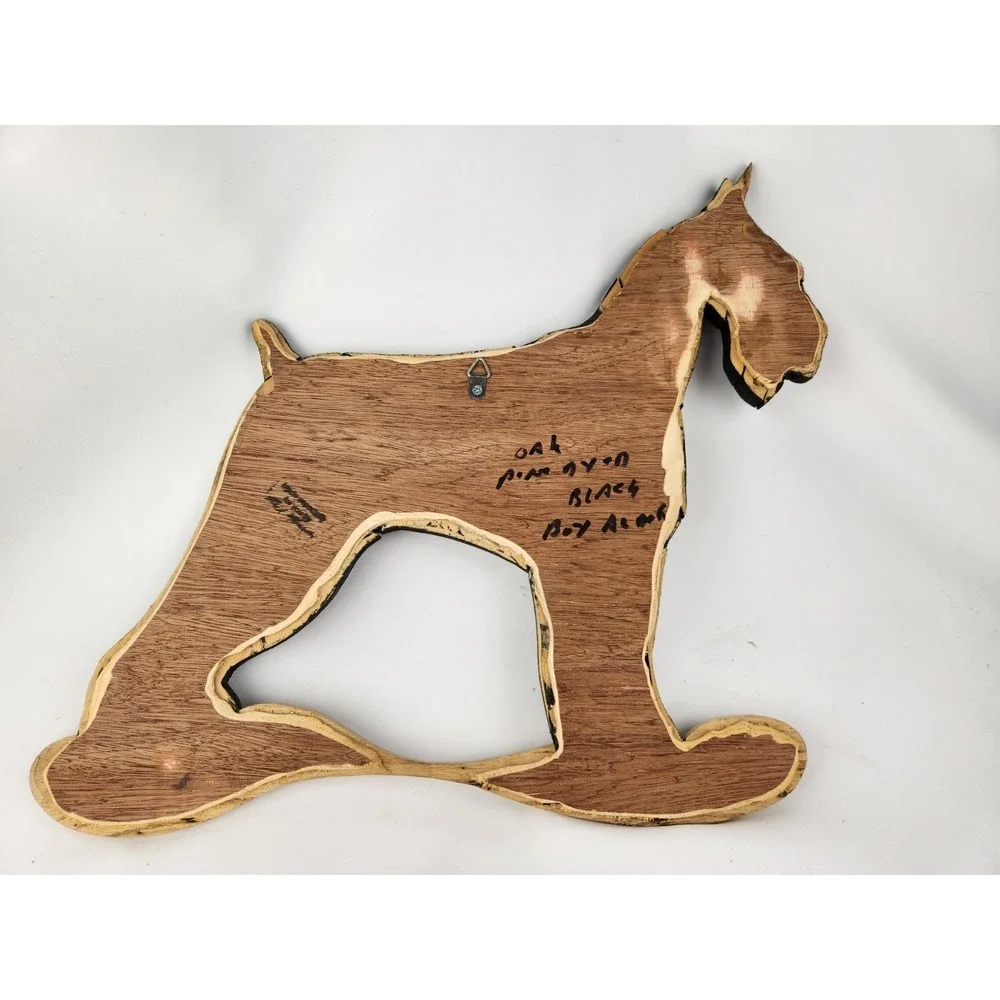 Vtg Wood Intarsia‎ Giant Black Schnauzer dog Working Handmade Wall Art Artisan